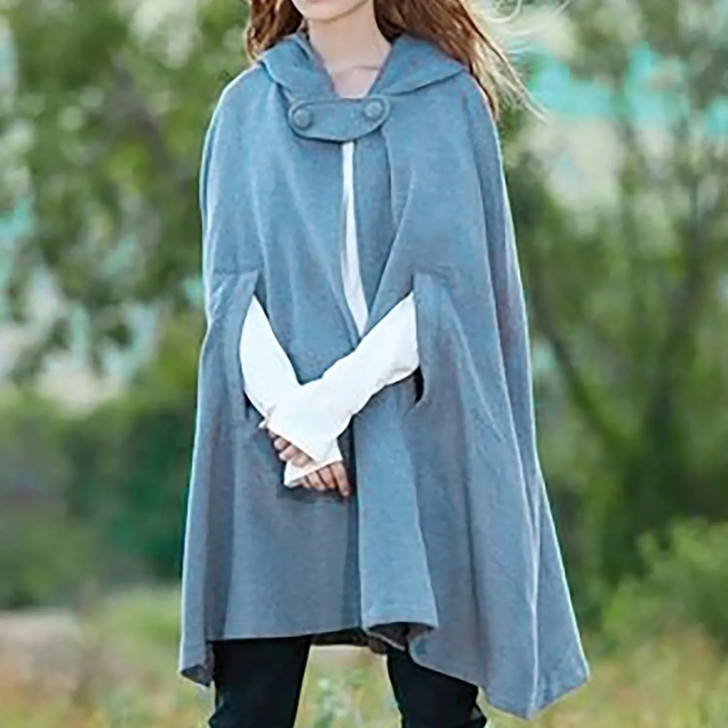 XUNRYAN Women's Winter Fall Wool-Blend Hooded Cape Coats Poncho Cropped Cloak with Hood Halloween Christmas Costumes