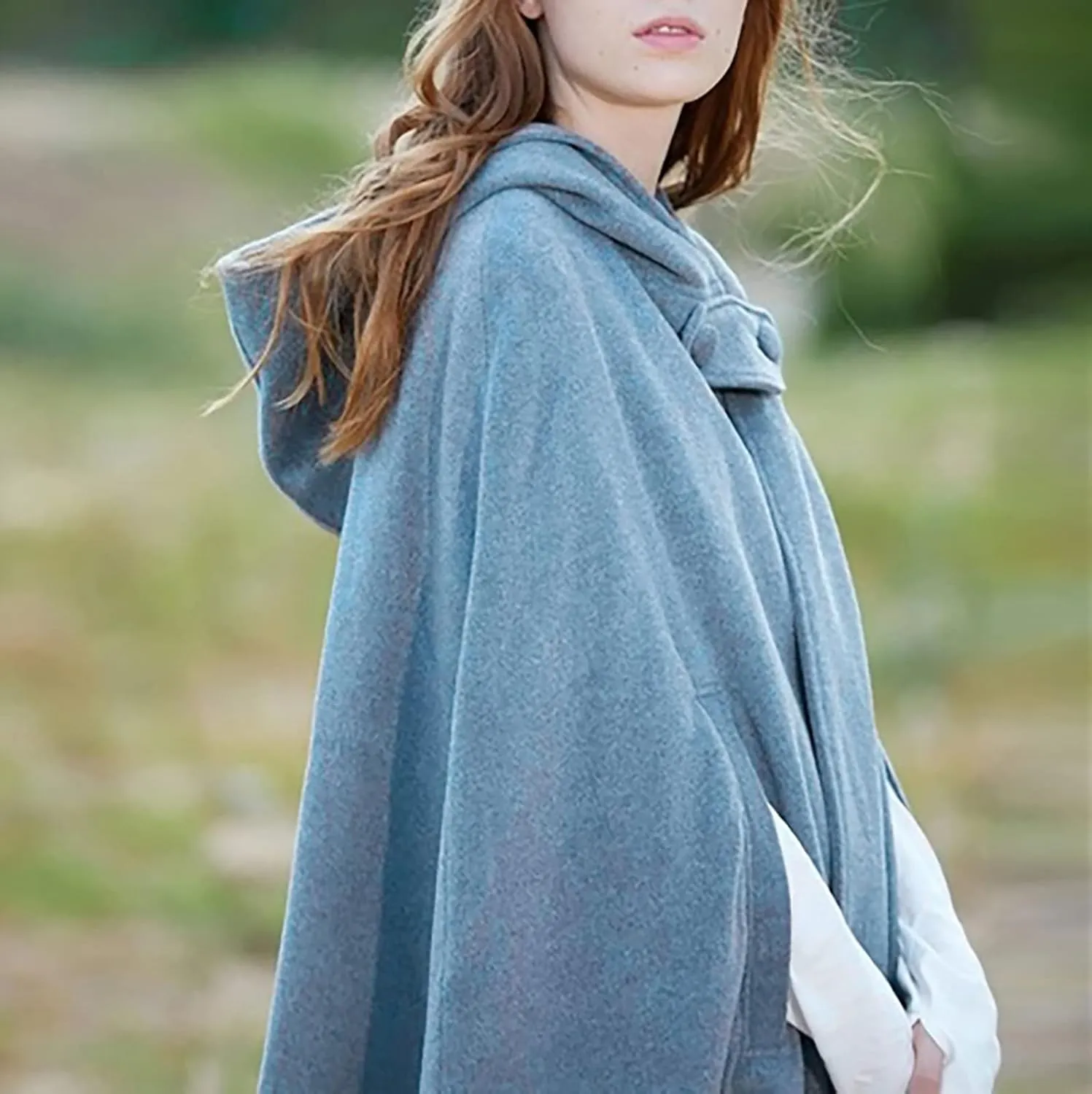 XUNRYAN Women's Winter Fall Wool-Blend Hooded Cape Coats Poncho Cropped Cloak with Hood Halloween Christmas Costumes