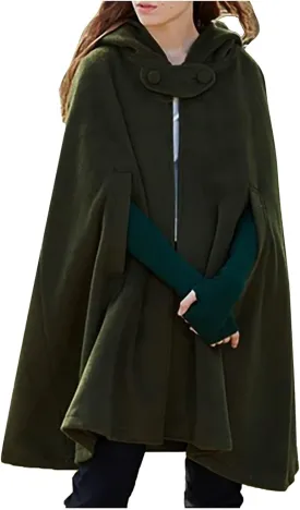 XUNRYAN Women's Winter Fall Wool-Blend Hooded Cape Coats Poncho Cropped Cloak with Hood Halloween Christmas Costumes