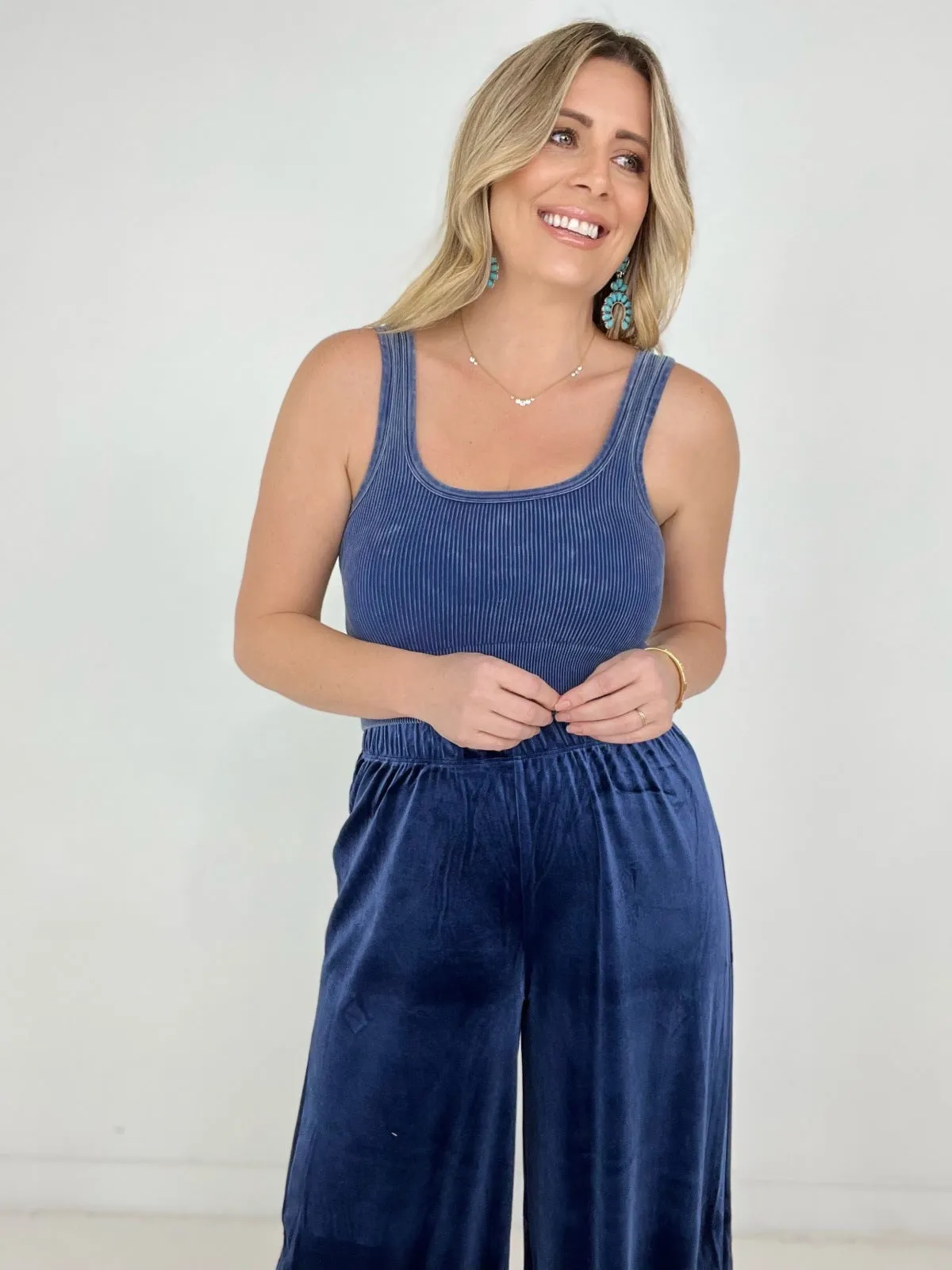 Zenana Solid Velvet Wide Leg Pants